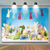 Bunt Schmuckstücke Hase Eier Blau Ostern Hintergrund